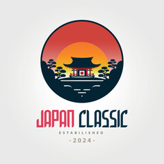 japan classic Japanese house temple sunrise logo template design for brand or company and other
