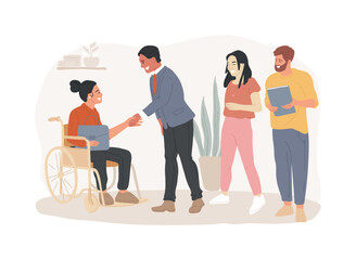 Disabled employment isolated concept vector illustration. Person with disability job, hiring disabled people, company employment policy, inclusivity program, diversity support vector concept. - 759305653