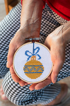 Handmade cross-stitch Christmas decoration