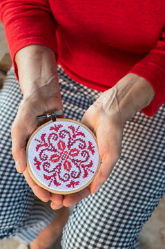 Handmade cross-stitch Christmas decoration