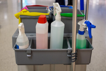 Trolley with cleaning products at airport
