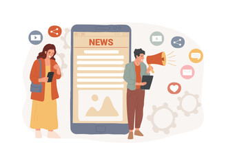 Social media news and tips isolated concept vector illustration. Social media marketing, algorithm news, promote profile, engagement tips, latest updates, content advice vector concept.