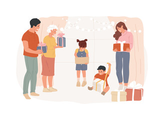 Holiday celebration isolated concept vector illustration. Holiday greetings, family celebration tradition, seasonal event, friends party, home decoration, having fun together vector concept.