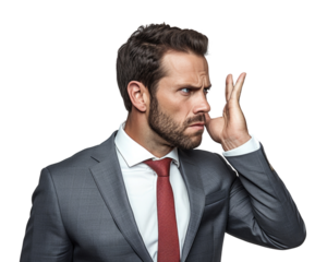 Business man serious emotions in transparent background