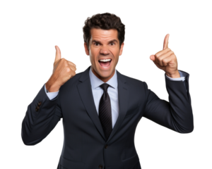 Business man serious emotions in transparent background