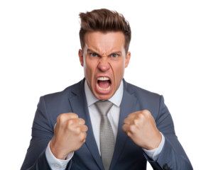 Business man serious emotions in transparent background