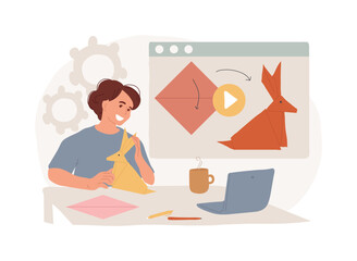 Origami isolated concept vector illustration. Art of paper folding, mental practice, fine motor skills development, useful pastime in social isolation, how to video tutorial vector concept.