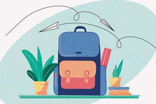 illustration of a school backpack with stationery.