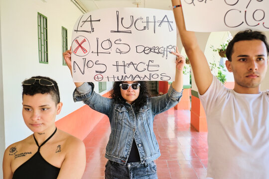 Friends protesting for human rights