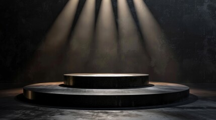 Podium, on a sophisticated black studio background generative ai