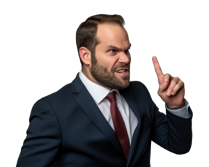 Business man serious emotions in transparent background