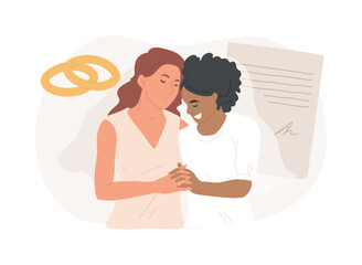Civil union isolated concept vector illustration. Civil homosexual partnership, same sex, two grooms, wedding day rings, gay or lesbian couple, family law, intolerance and bias vector concept.