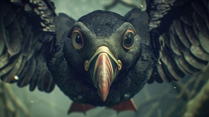 a close up of a bird with large wings and a beak with a large amount of wrinkles on it's face.