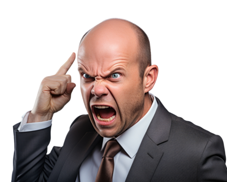 Business man serious emotions in transparent background