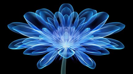 a close up of a blue flower on a black background with a blurry image of the center of the flower.