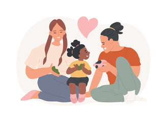 Caring adoptive fathers isolated concept vector illustration. Foster care, father in adoption, happy interracial family, having fun, together at home, childless couple vector concept. - 759309852