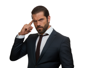 Business man serious emotions in transparent background