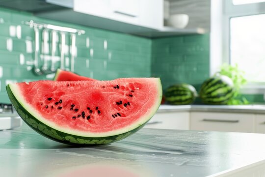 Watermelon on countertop modern kitchen