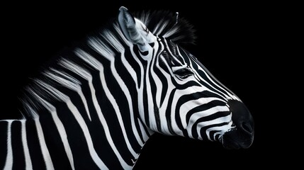 Fototapeta na wymiar a close up of a zebra's head on a black background with the light shining on the zebra's head.