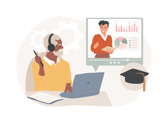 Online learning for seniors isolated concept vector illustration. Online courses for seniors, additional education, free online program, learning community, online quizz vector concept.