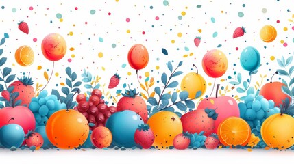 Fototapeta na wymiar background with colorful fruits and balloons