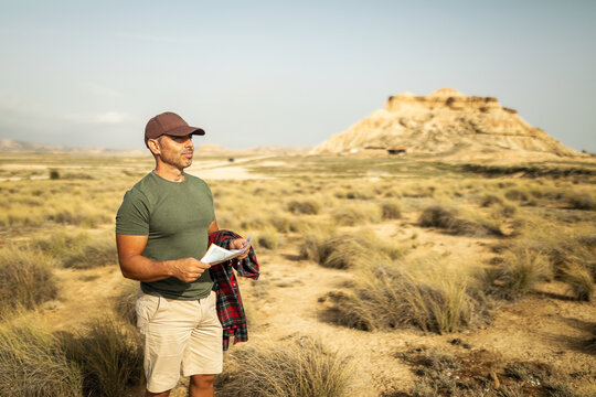 young man in the desert of bardenas reales