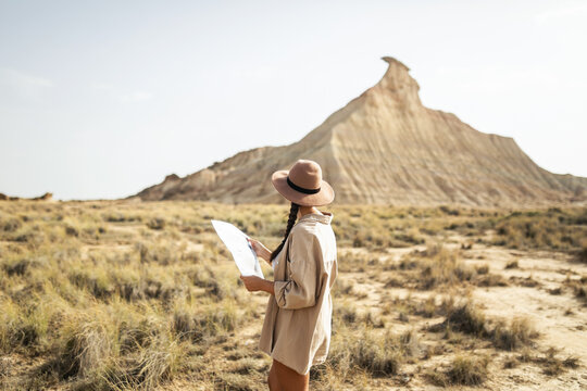 young woman traveler in the desert of bardenasreales