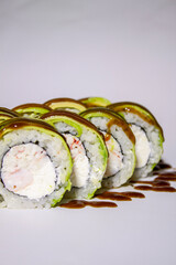 sushi roll with fresh fish seafood and rice