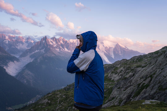 Portrait Of Hiker Against Mountain Range View 