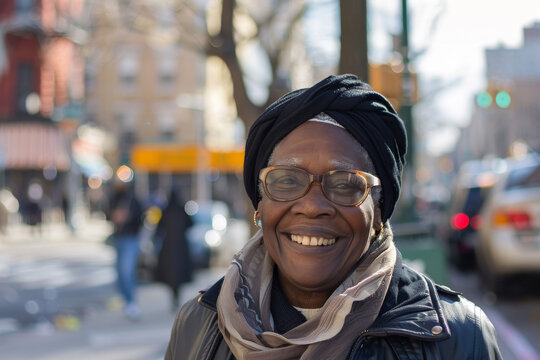 A woman wearing glasses and a scarf smiles for the camera