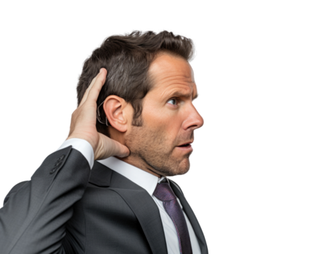 Business man serious emotions in transparent background