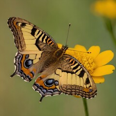 Close-Up of a Vibrant Yellow Butterfly Pollinating on a Sunny Day