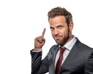 Business man serious emotions in transparent background