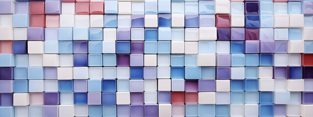 Modern Tile Wall in Shades of Blue with Ambient Lighting