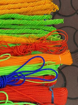 Colorful nylon thread selling in a small shop