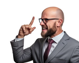 Business man serious emotions in transparent background