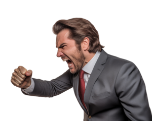 Business man serious emotions in transparent background