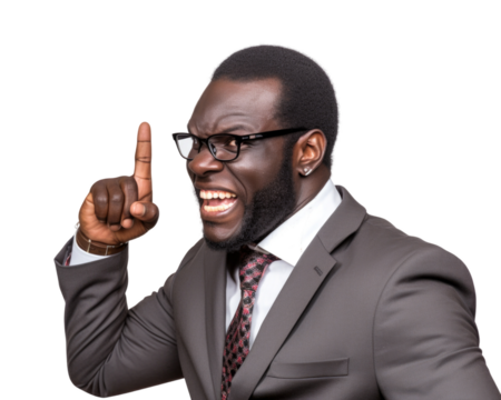 Business man serious emotions in transparent background