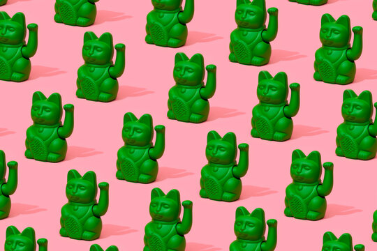 pattern of green chinese lucky cats