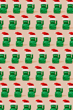 pattern of chinese lucky cats wearing santa hats