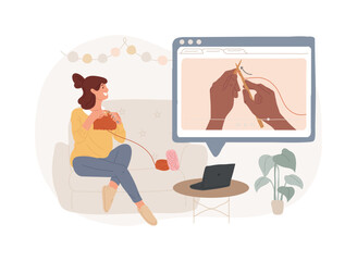 Learn how to knit isolated concept vector illustration. Positive self-statement practice, crocheting mental health benefits, relieve stress during the coronavirus pandemic vector concept.