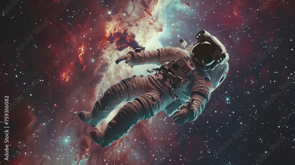Wall mural astronaut floating in space generative ai