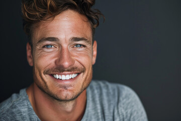 Fototapeta premium A man with a beard is smiling for the camera