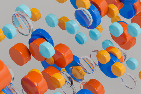 A group of 3D colorful objects floating in the air
