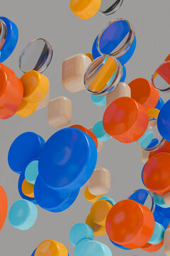 A group of 3D colorful objects floating in the air