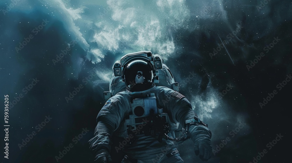 Wall mural astronaut floating in space generative ai