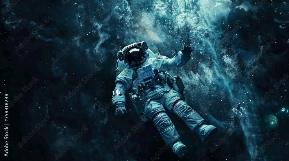 Wall mural astronaut floating in space generative ai