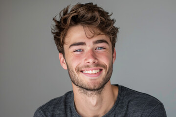 Fototapeta premium A young man with a beard is smiling for the camera