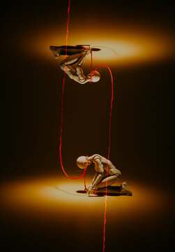 Art still life with a doll on hinges.