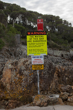 Warning sign at seaside in Tathra, New South Wales